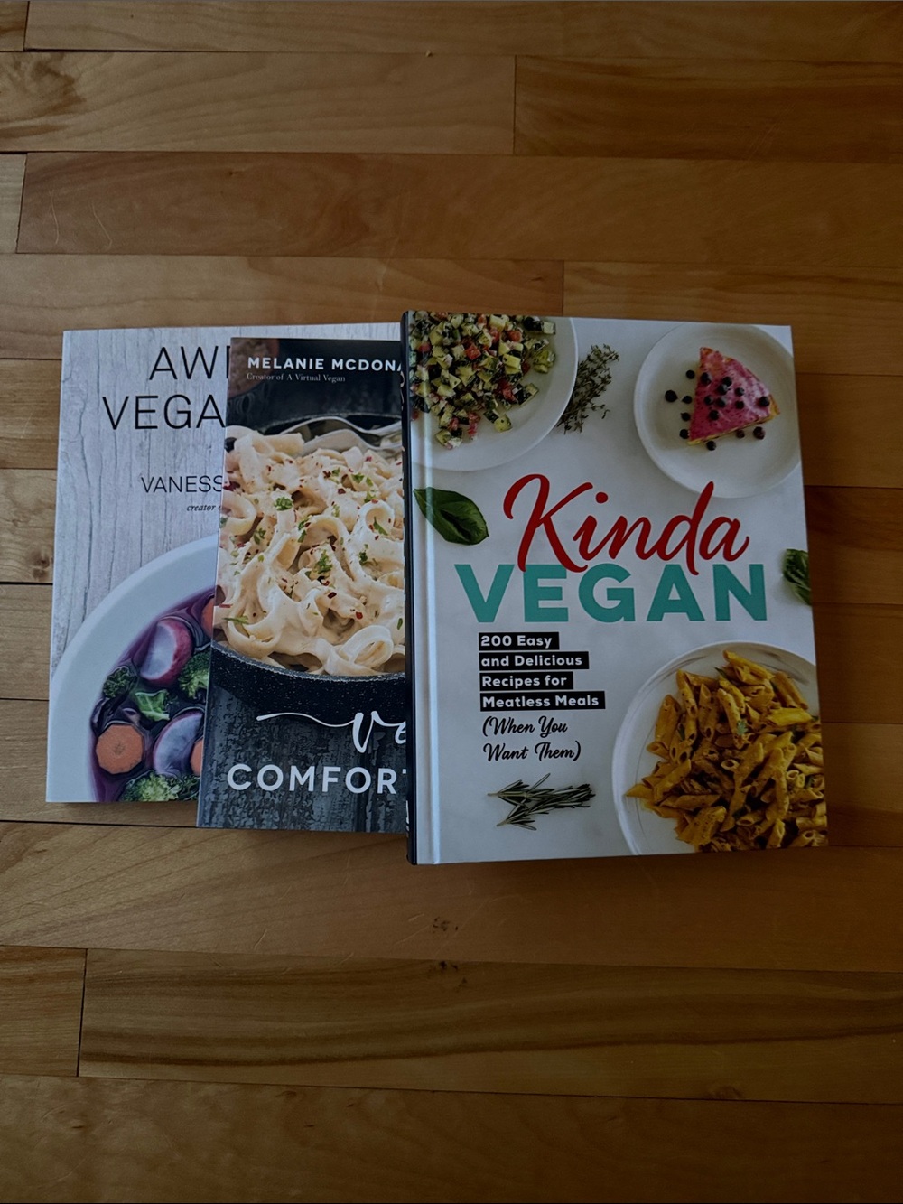 Set of 3 Vegan Cookbooks - White and Green Covers by Various Authors